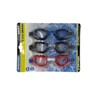 NEW U.S Divers Trilogy 3-Pack Adult Swim Goggles Red Black Blue Anti-Fog Durable